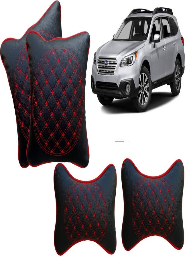 Selifaur Black and Red Double Quilted Car Cushion and Neck Rest Pillow Set of 4 for Outback - Image 1